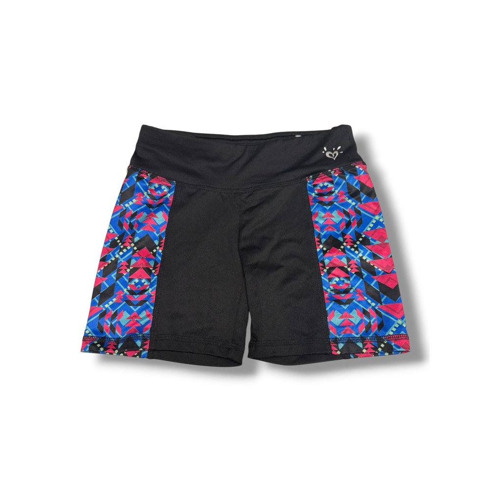 Justice Girls Soccer Compression‎ Shorts Black Geometric Athletic Activewear 10